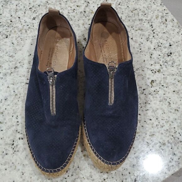 Eric Michaels Serena blue nubuck zip front platform espadrille. Size 41 / 10 - Picture 5 of 8